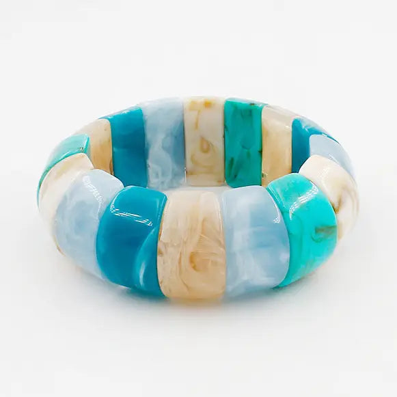 Light Blue, Turquoise, and Natural Acrylic Squared Stretch Bracelet
