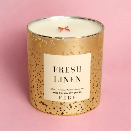 Fresh Linen-Cotton Blossom & Lavender 10oz Gold Glass Candle