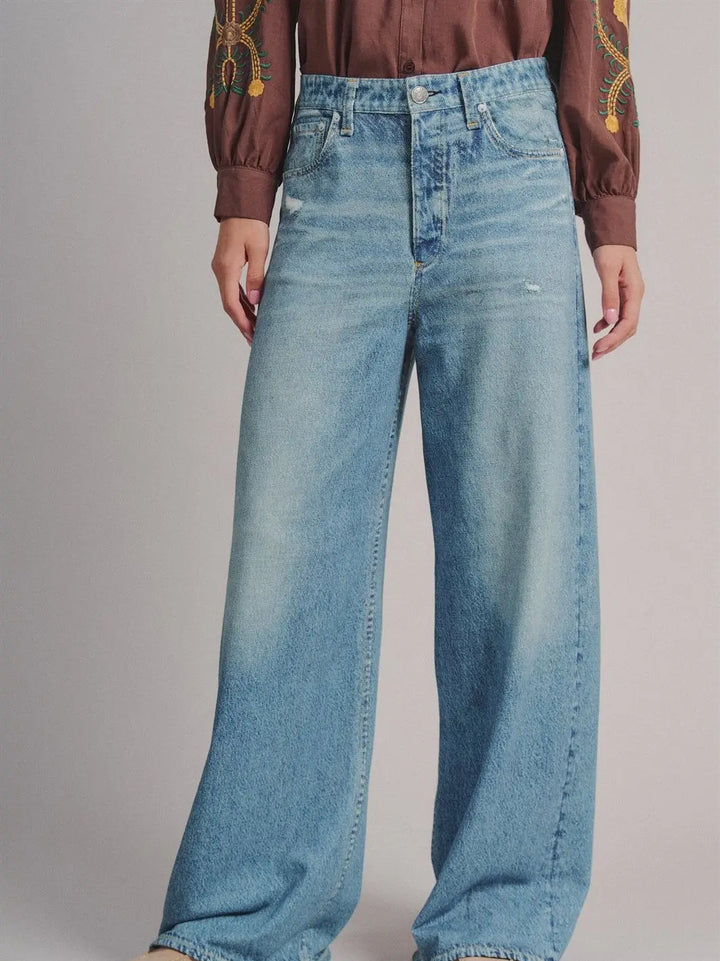 Lounge Style Jean Pants | French Terry Wide Leg Pants with Flared Hem