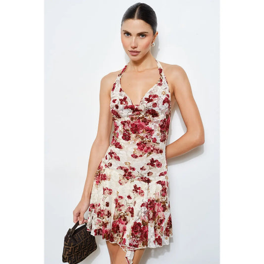 Chiara Dahlia Lace Halter Mini Dress