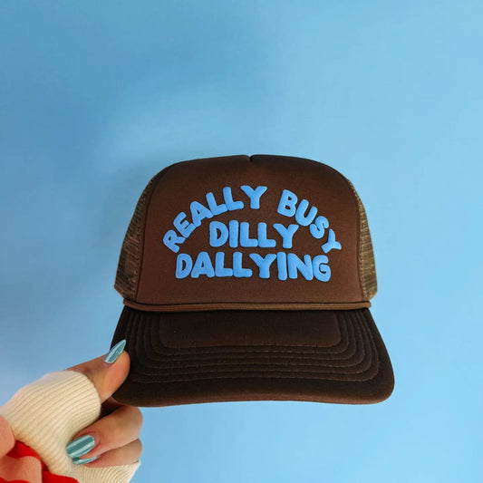 Dilly Dally Trucker Hat - Brown/Blue