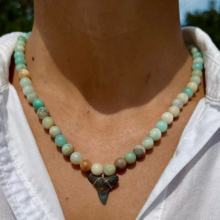 Blue Chunky Shark Tooth Necklace | Surfer Beach Jewelry