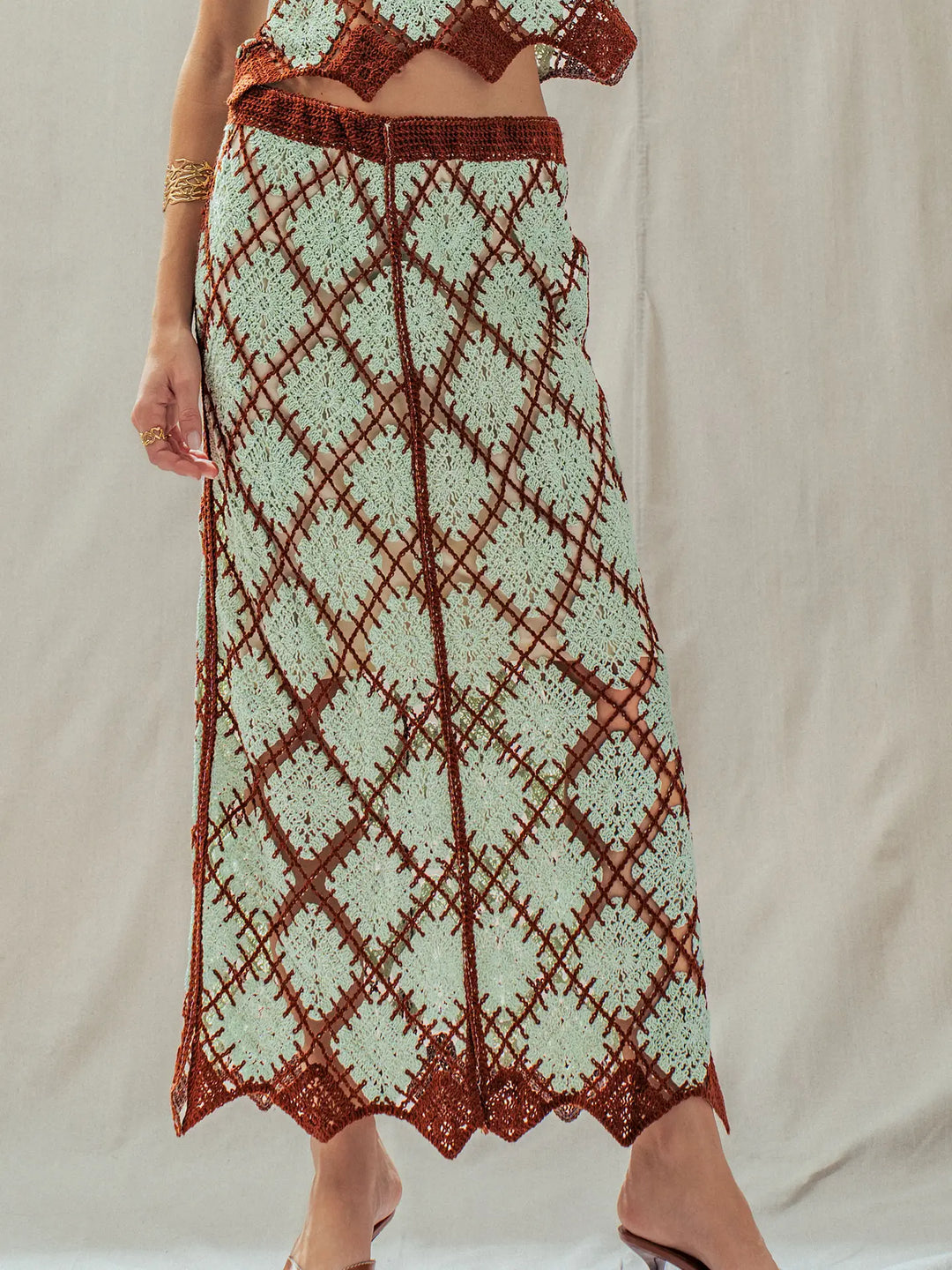 Diamond Pattern Open-Knit Crochet Skirt