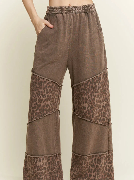 Mineralwashed Leopard Asymmetrical Tier Pants