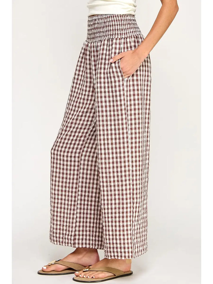 Gingham Linen Wide Leg Pants