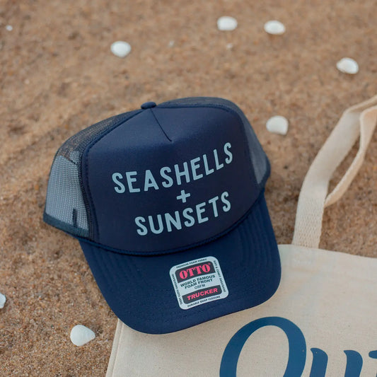 Seashells and Sunsets Trucker Hat - Navy
