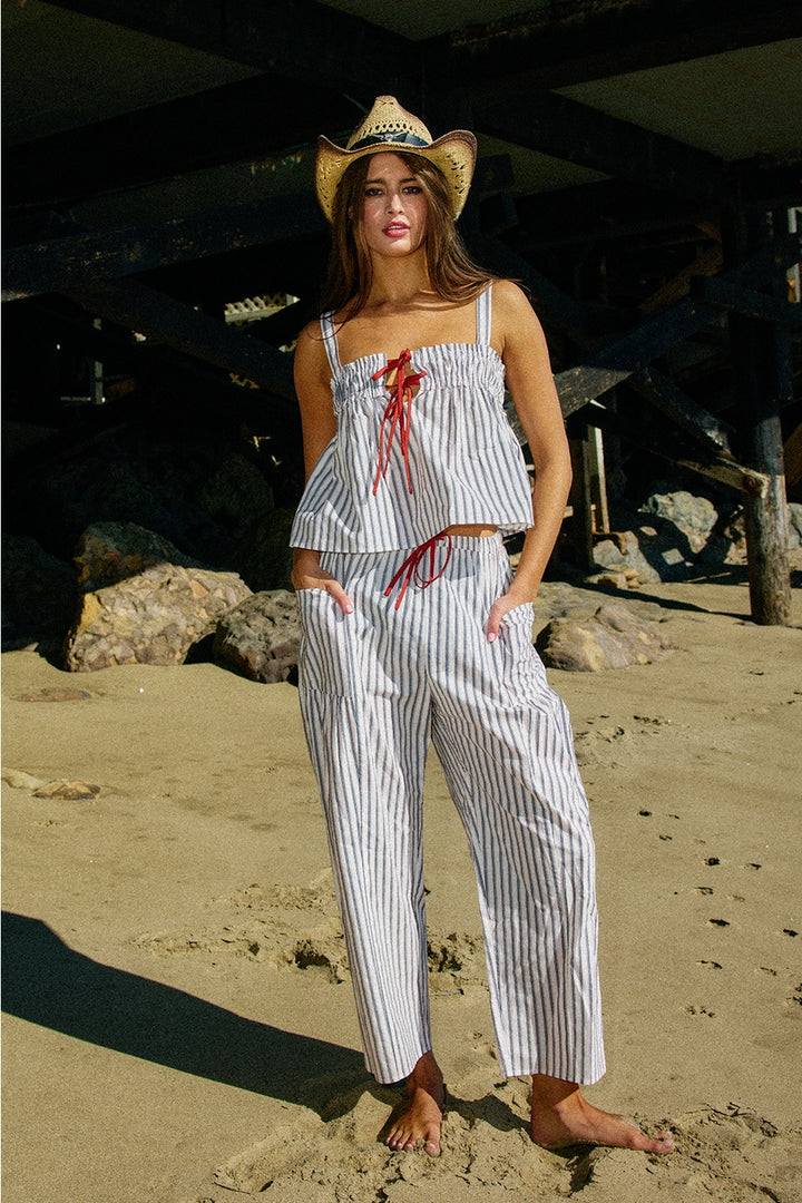Contrast Drawstring Detail Stripe Print Pants