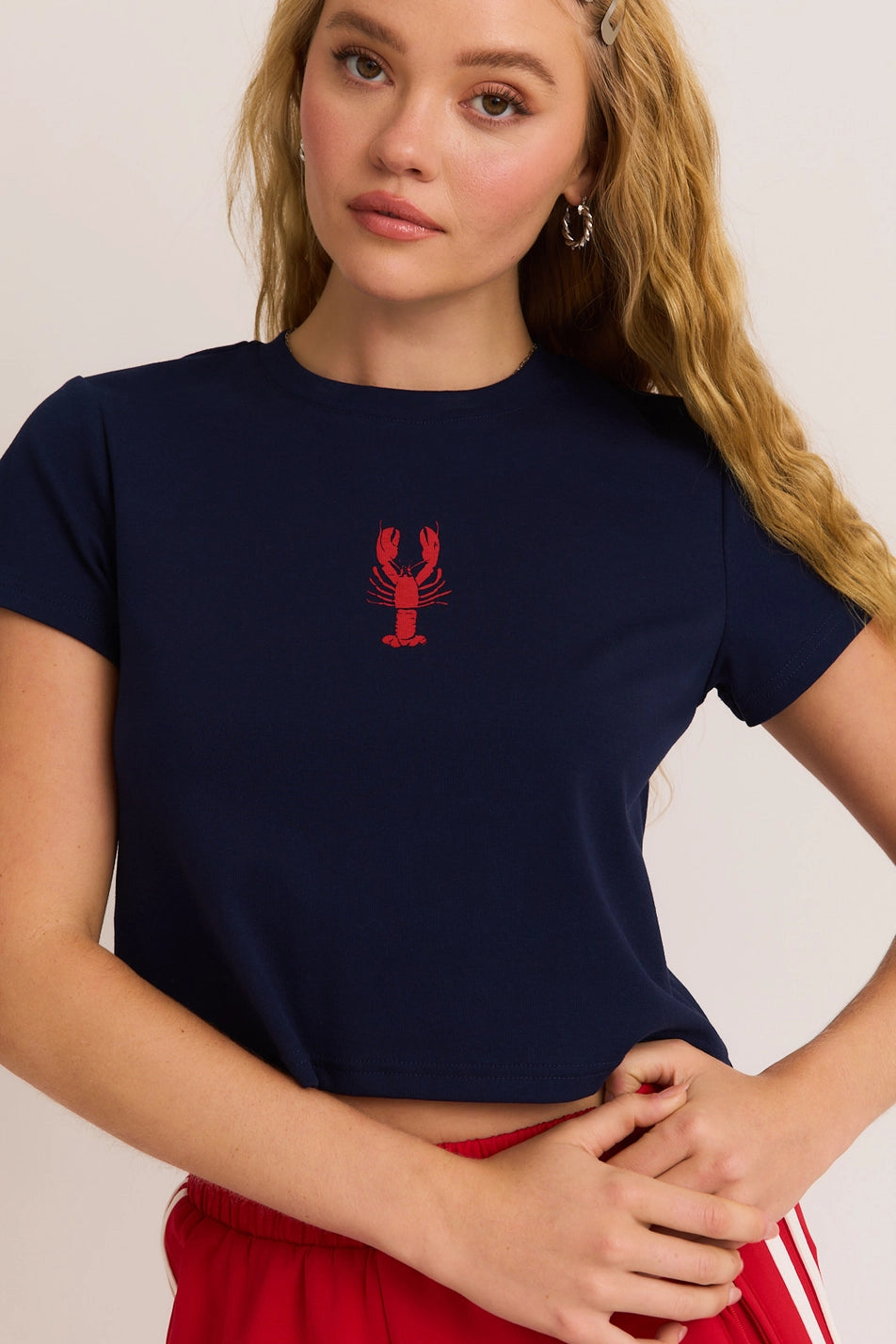 "Lobster"Graphic Short Sleeve Round Neck Baby Tee