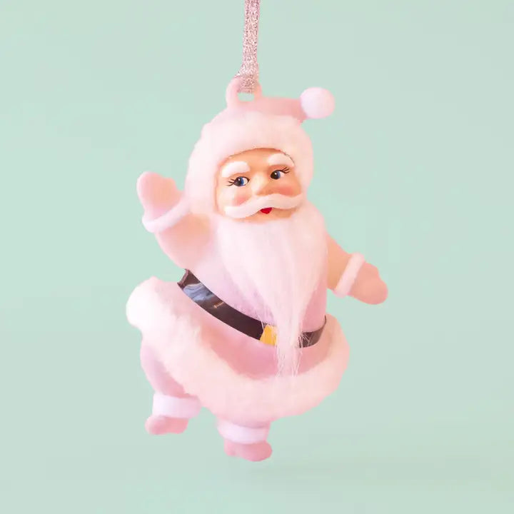 Retro Flocked Dancing Santa Ornament
