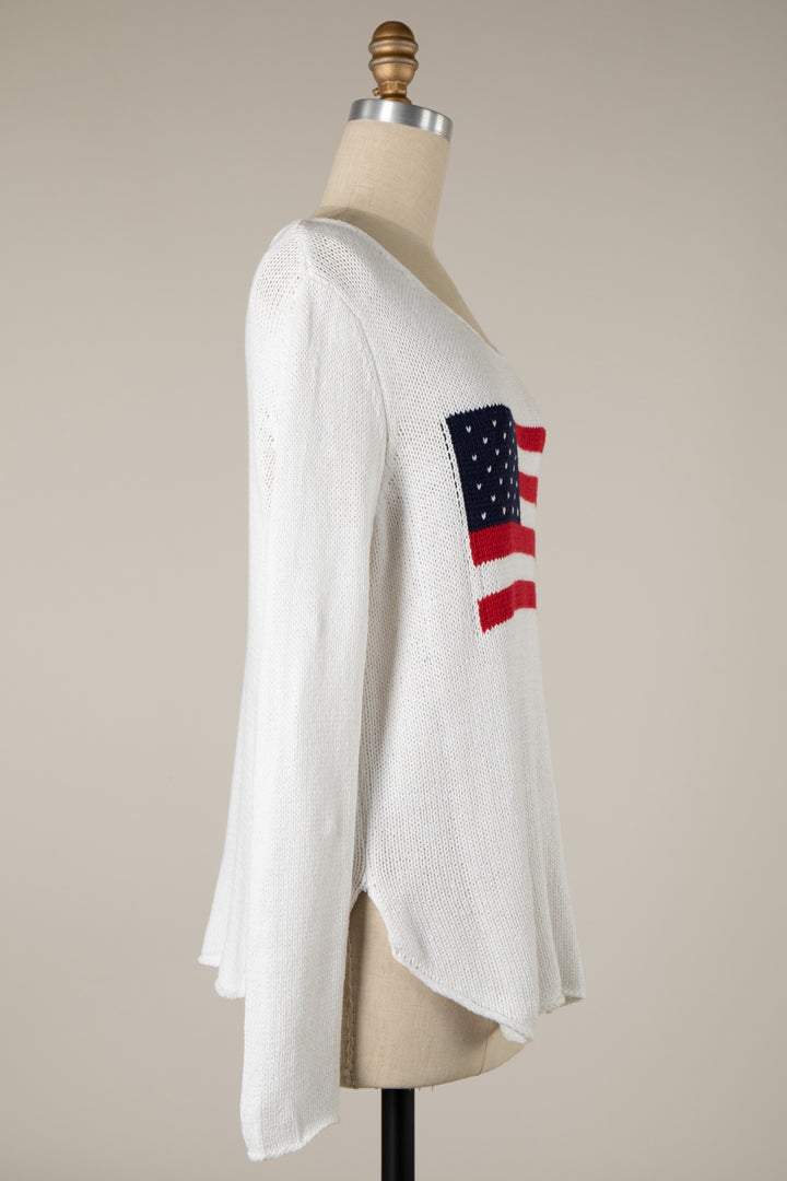 White Lightweight Flag Soft Sweater Top