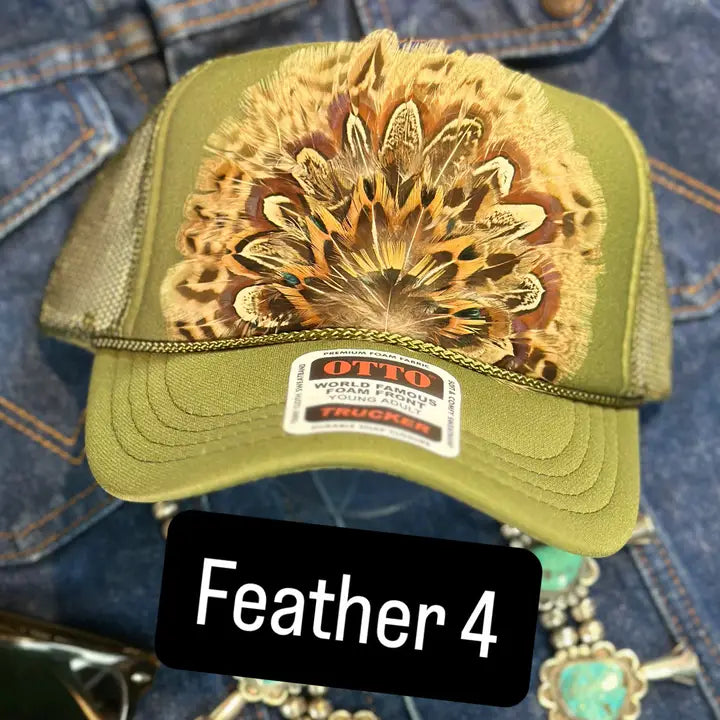 Green Feather Trucker Hat