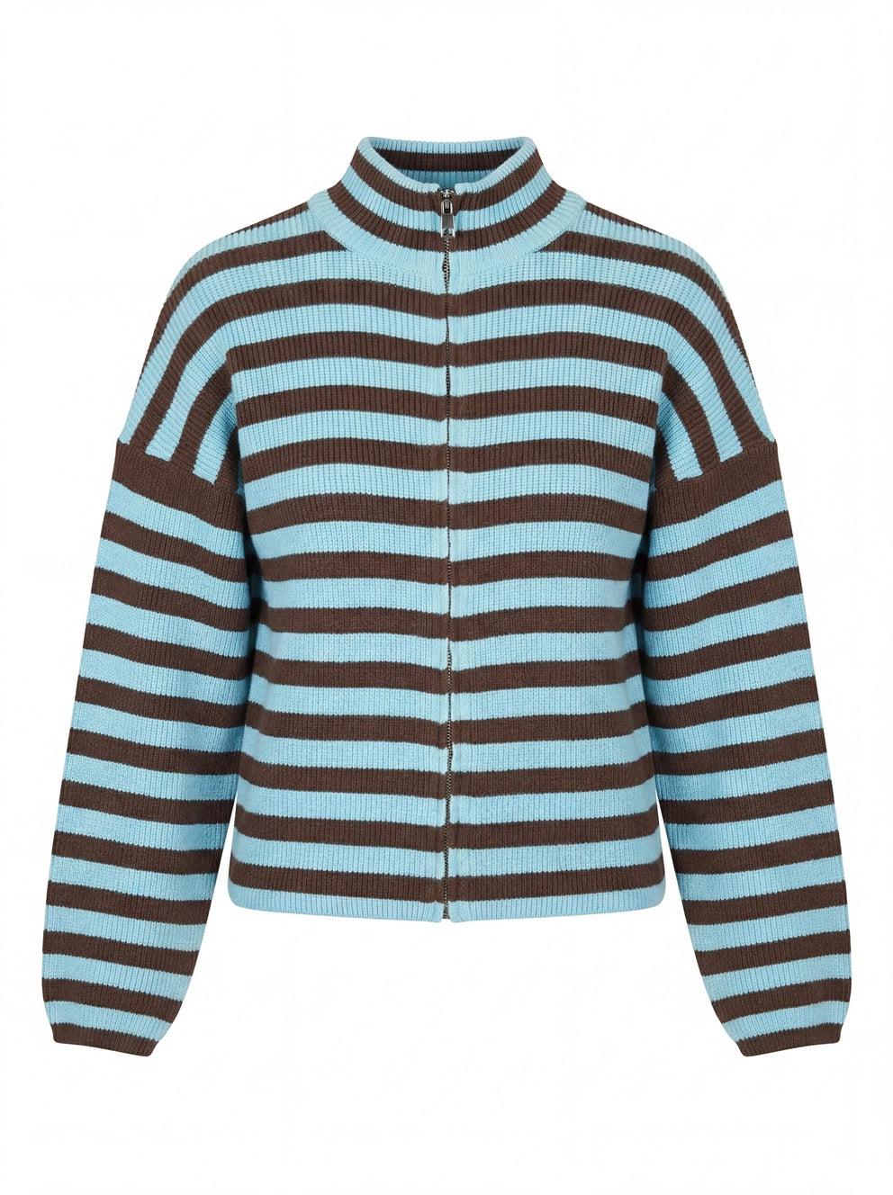 Striped Zip up Knit Sweater