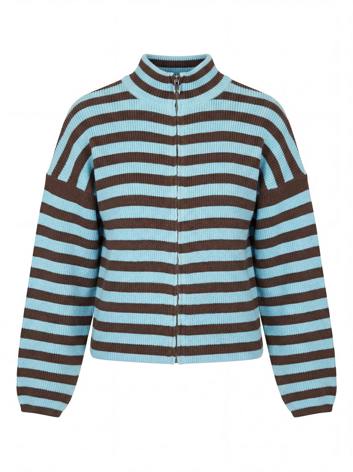 Striped Zip up Knit Sweater