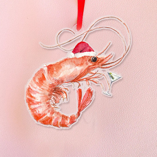 Watercolor Shrimp Cocktail Acrylic Christmas Ornament