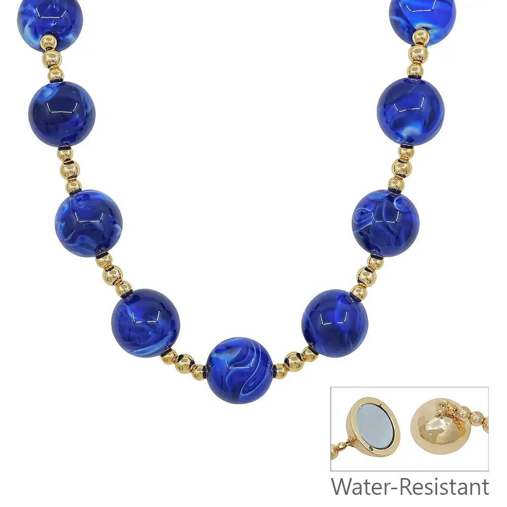 Water Resistant Gold and 20mm Large Beaded Navy Blue Magnetic Closure