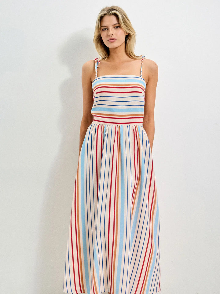 Striped Spaghetti Strap Midi Dress