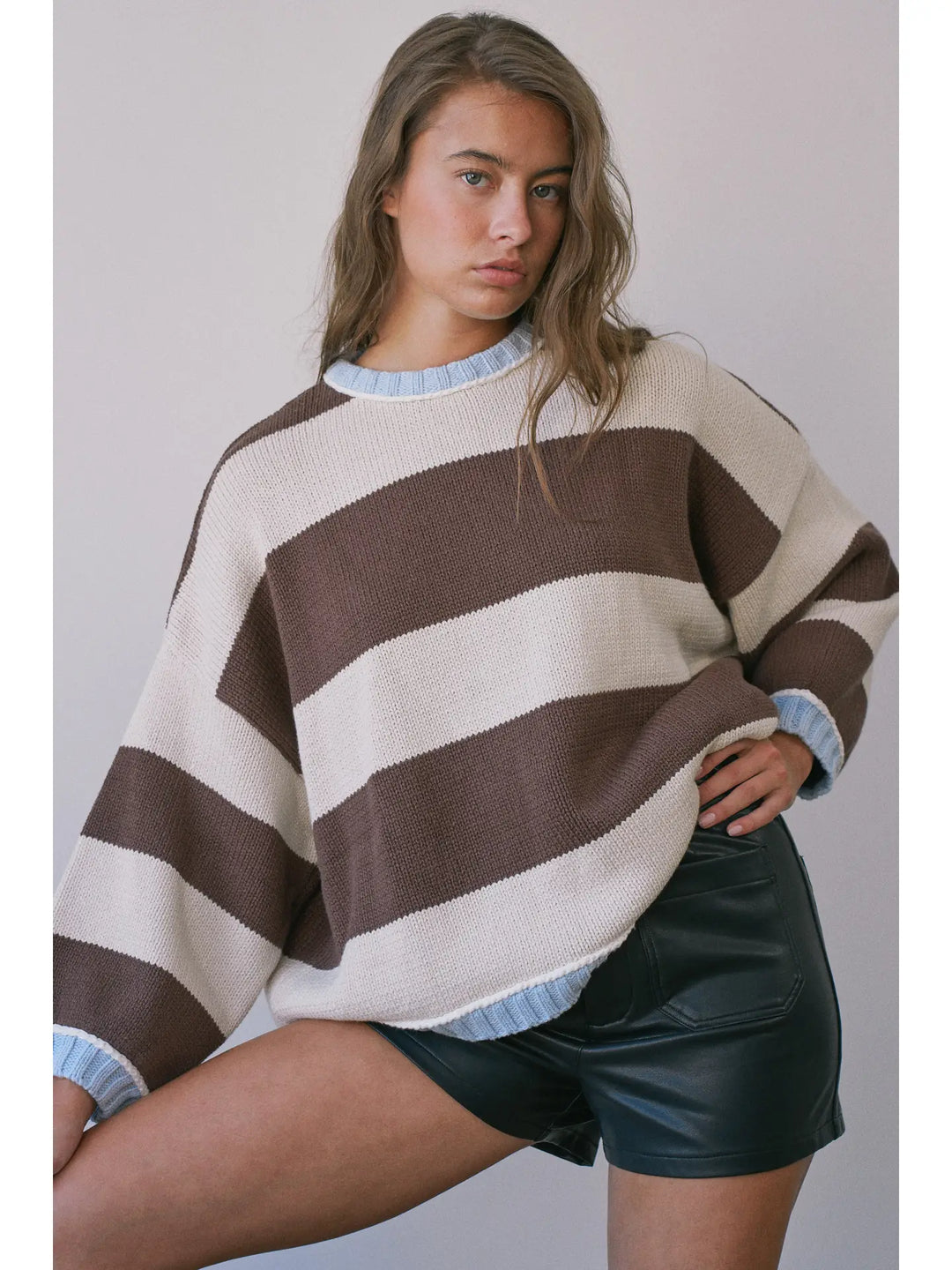 Pierre Heavy Weight Contrast Stripe Sweater (Brown)