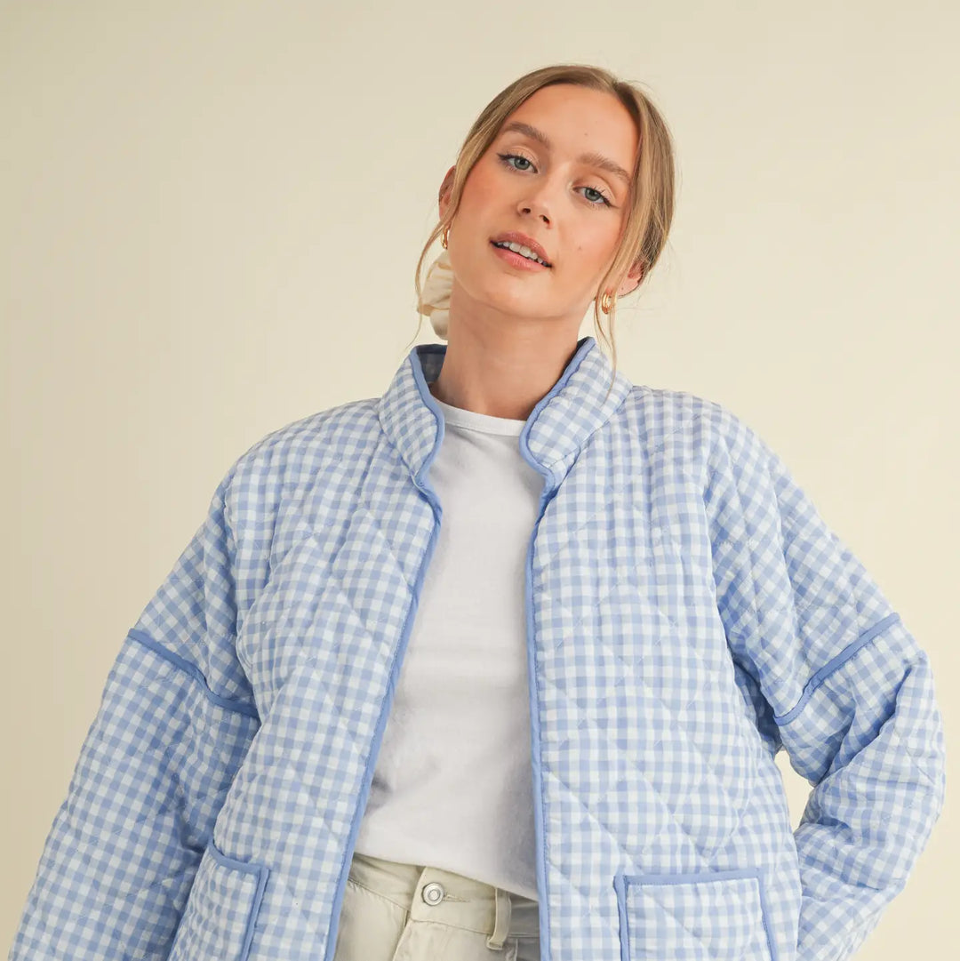 Quilted Plaid Puff Jacket with Pockets
