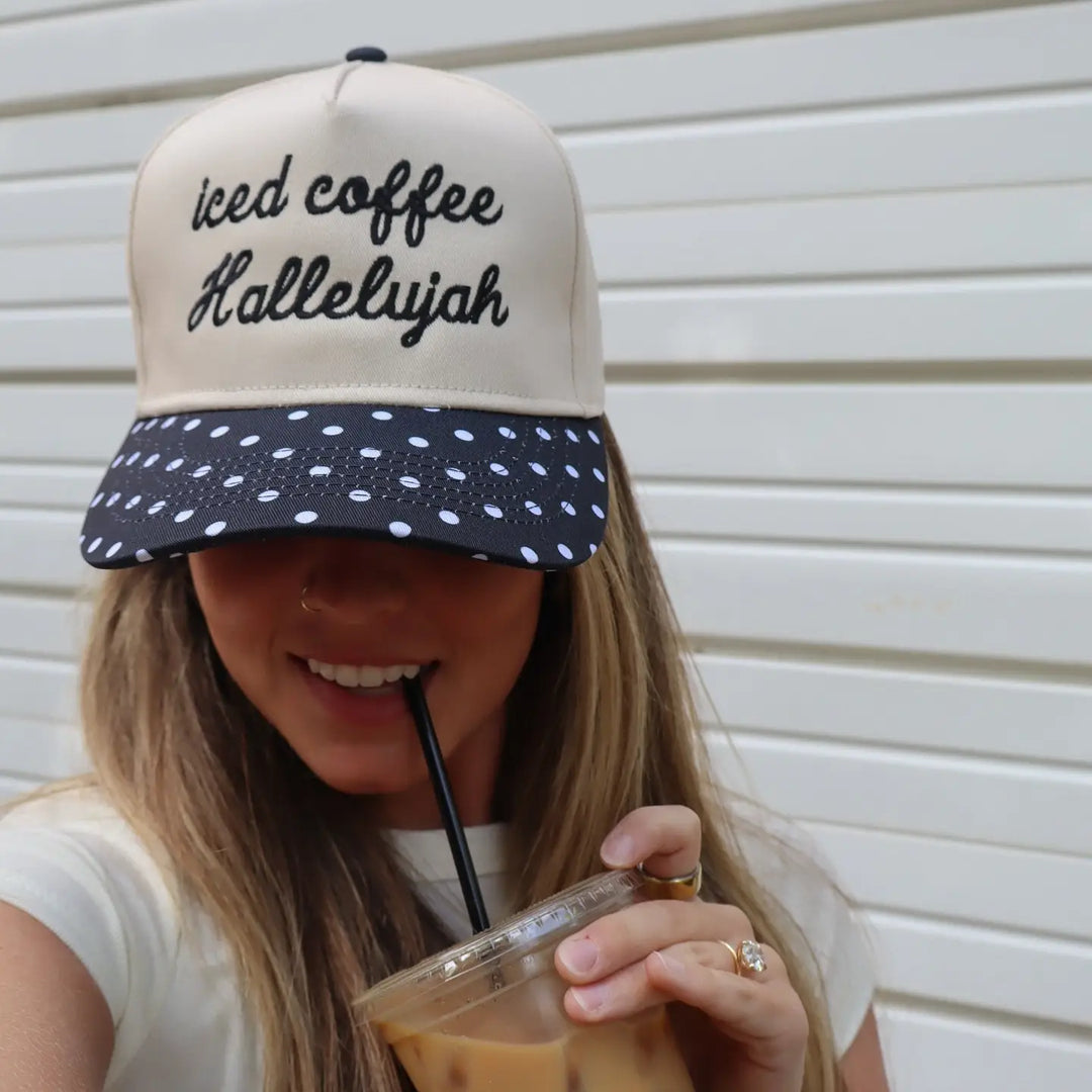 Iced Coffee Polka Dot Embroidered Trucker Hat