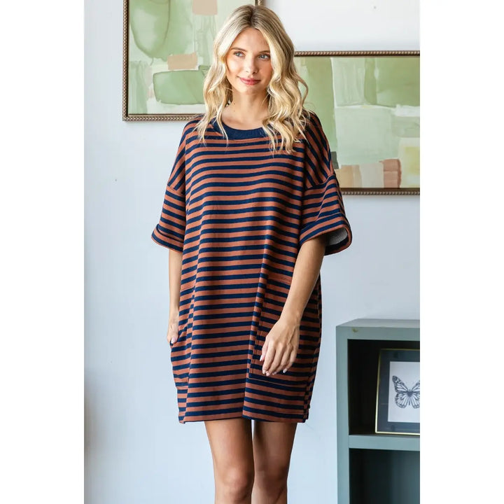 Brick/Navy T-Shirt Dress