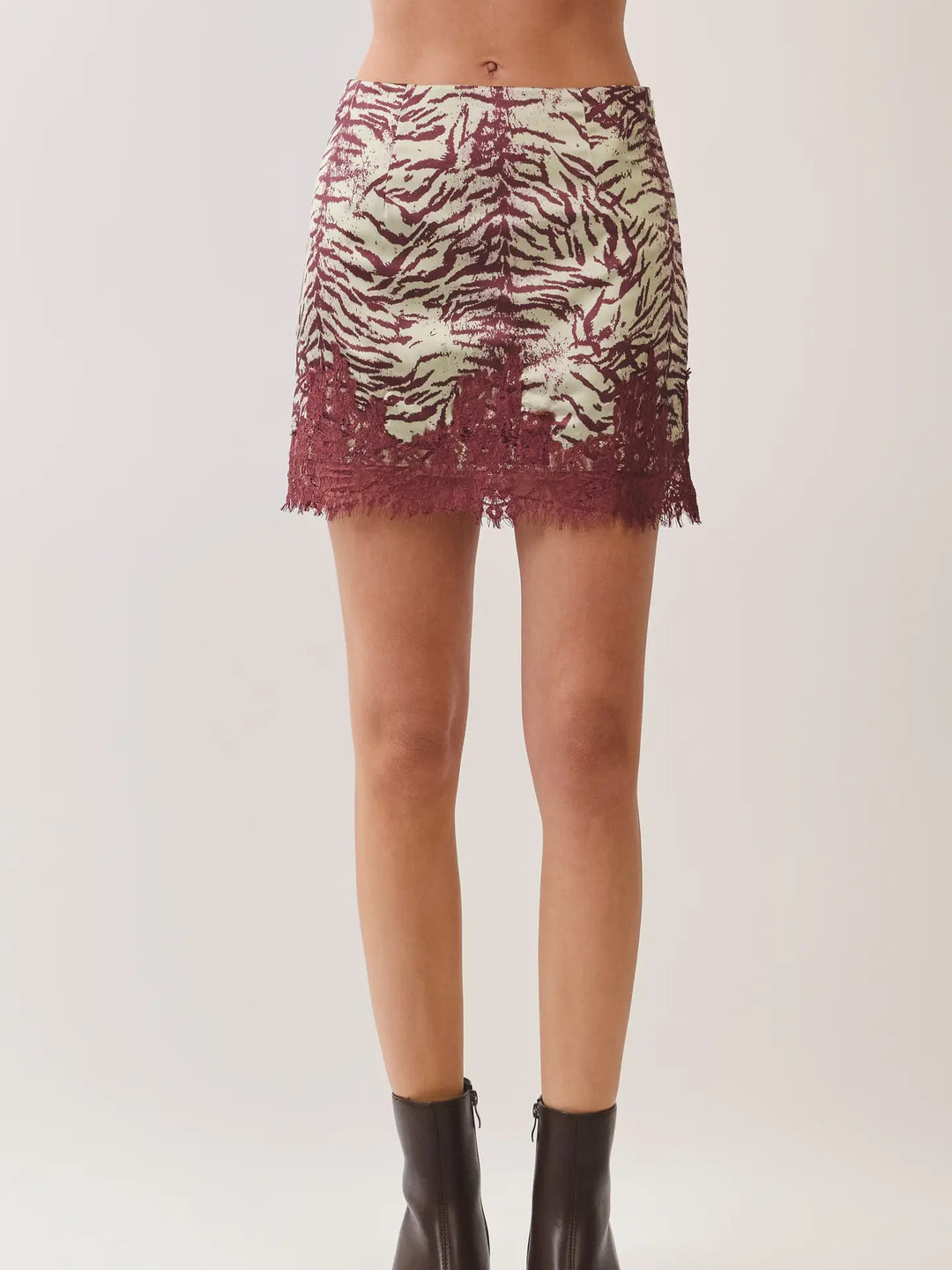 Zebra Print Lace Trim Mini Skirt