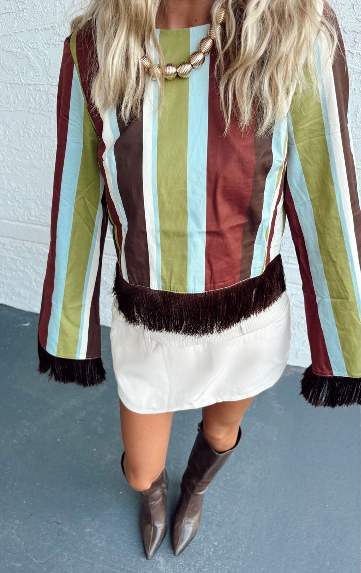 Striped Fringe Hem Crop Top