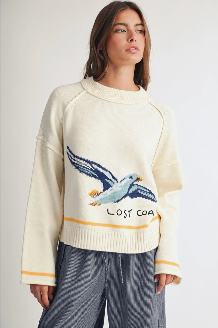 Lost Coast Coastal Seagull Graphic Sweater