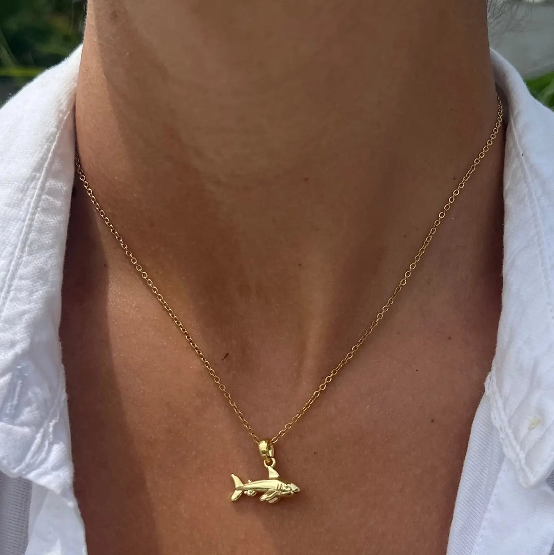 Gold Shark Necklace | Waterproof Surfer Beach Jewelry