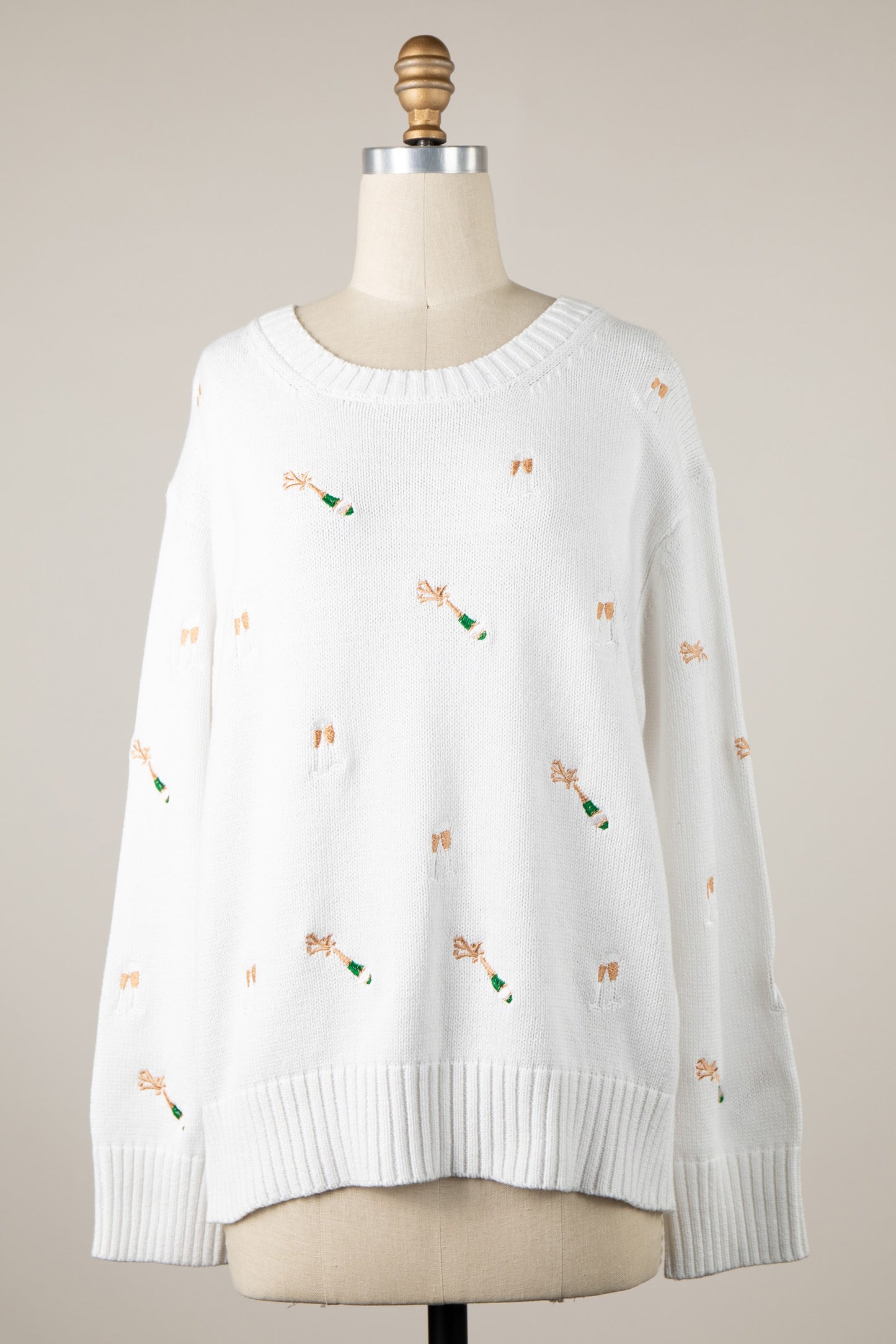 Embroidered Champagne Bottles Sweater Top