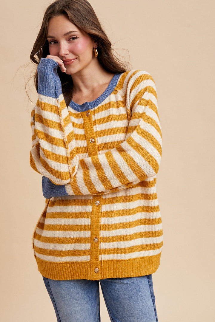 Contrast Rib Loose Fit Sweater Cardigan