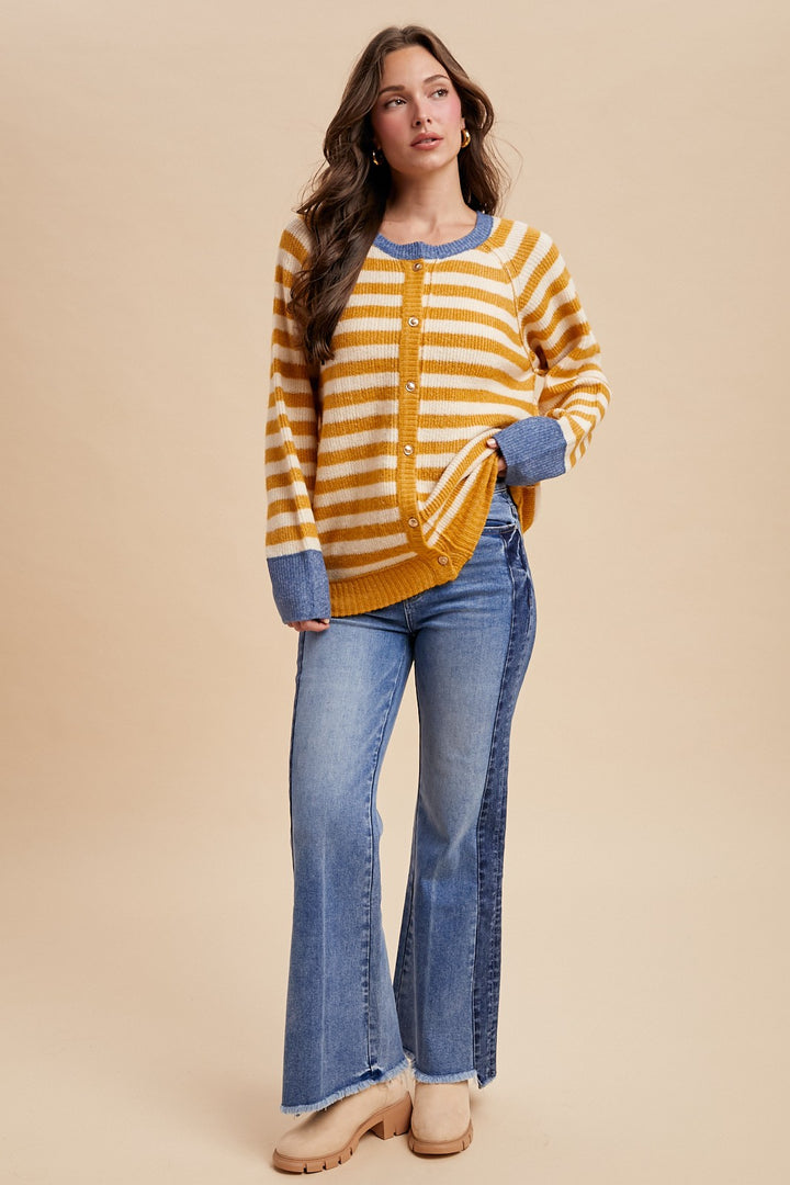 Contrast Rib Loose Fit Sweater Cardigan