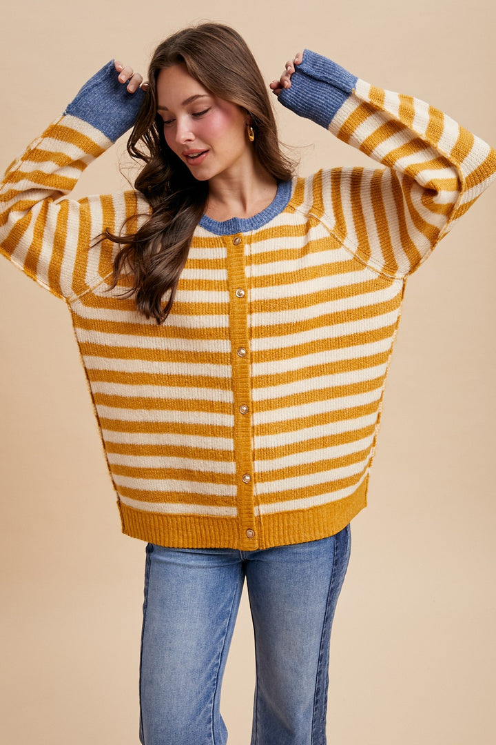 Contrast Rib Loose Fit Sweater Cardigan