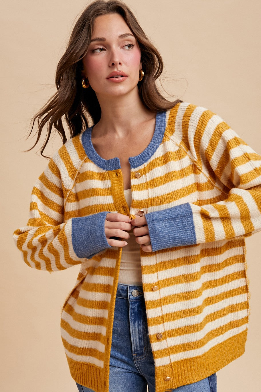 Contrast Rib Loose Fit Sweater Cardigan