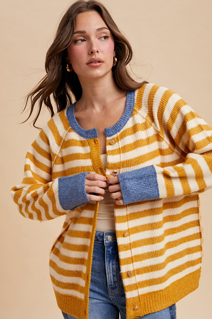 Contrast Rib Loose Fit Sweater Cardigan