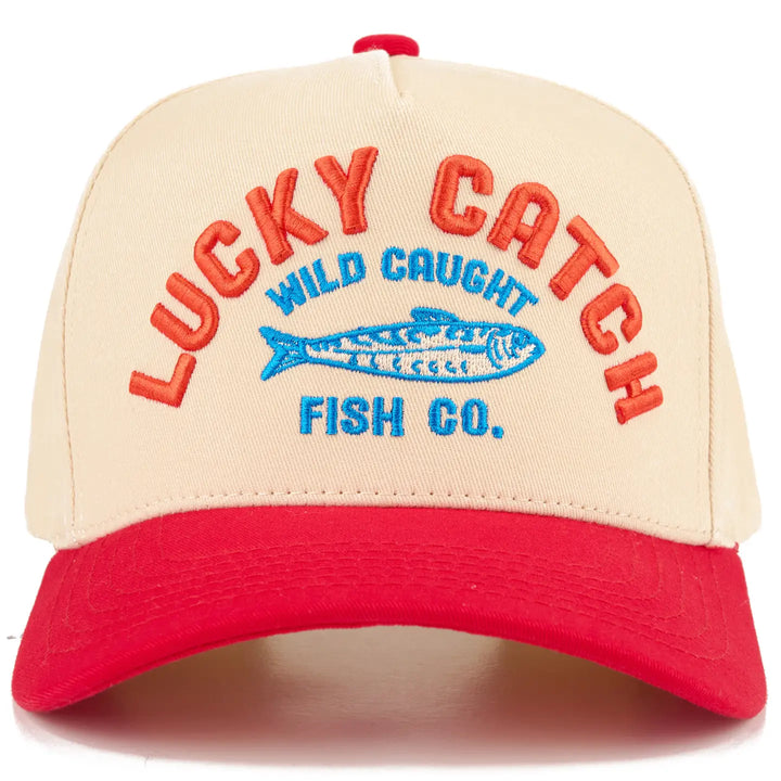 Lucky Catch Embroidered Letter On Two Tone Trucker Hatmop[