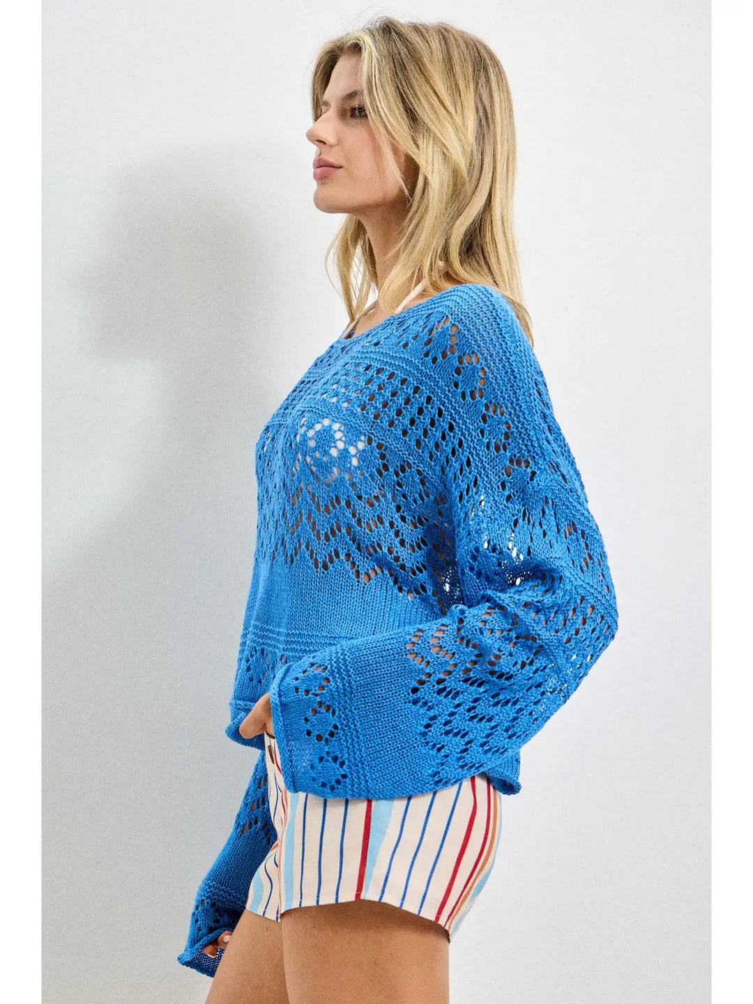 Bohemian Open-Stitch Flare Sleeve Sweater