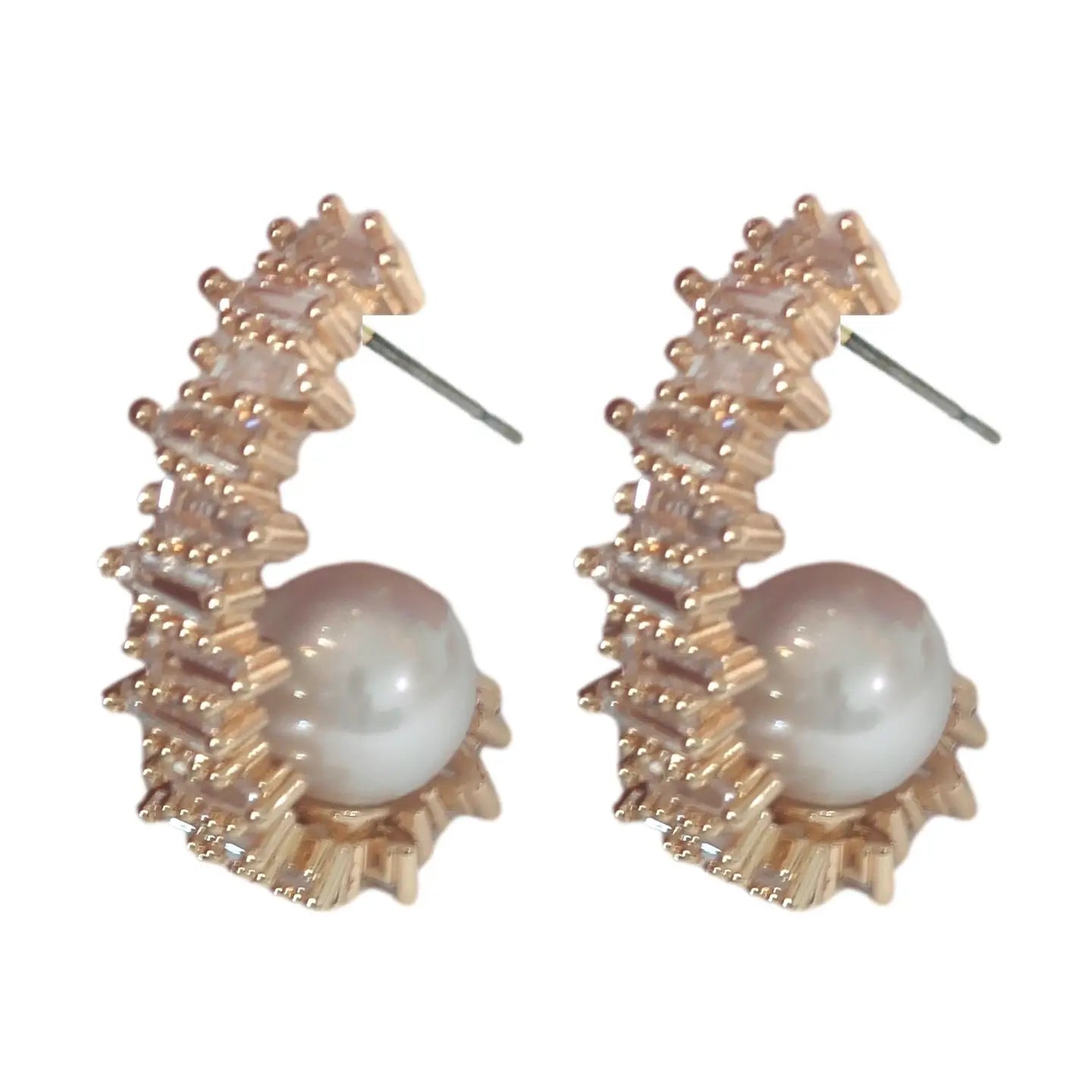 White Crystal and Pearl Hoop Holiday Statement Earrings