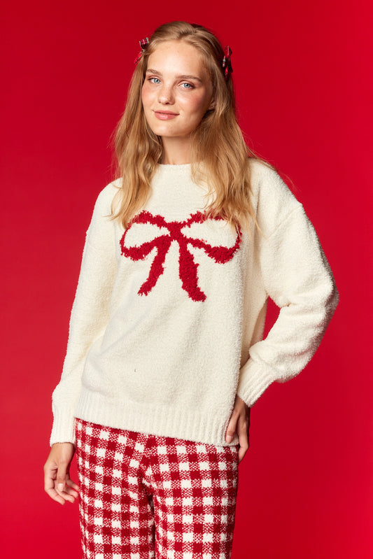Red Bow Cream Sweater