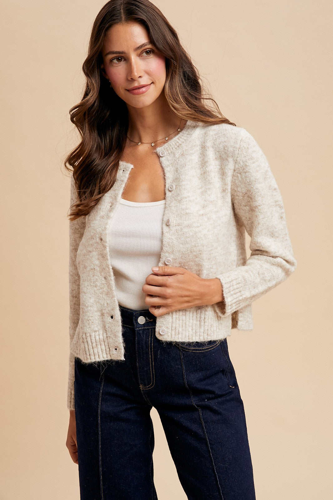 Wool Blend Melange Cropped Cardigan