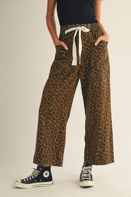 Leopard Elastic Waist String Pants