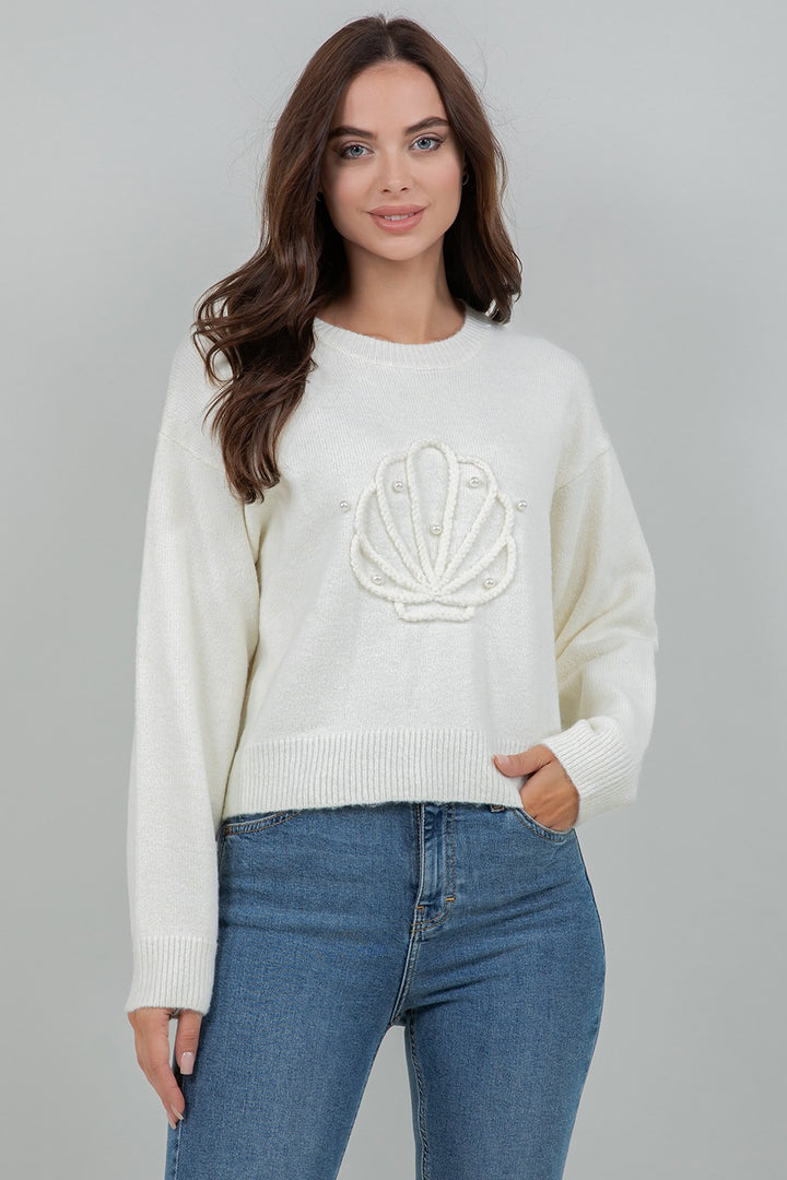 Pearl Embellished Seashell Sweater