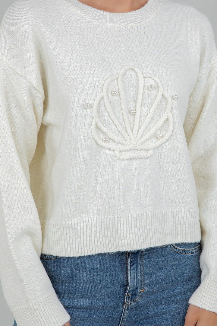 Pearl Embellished Seashell Sweater