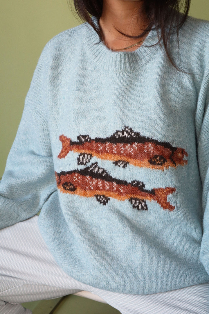 Daisy Blue Trout Graphic Knit Sweater