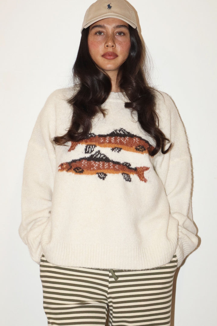 Cream Trout Graphic Knit Sweater
