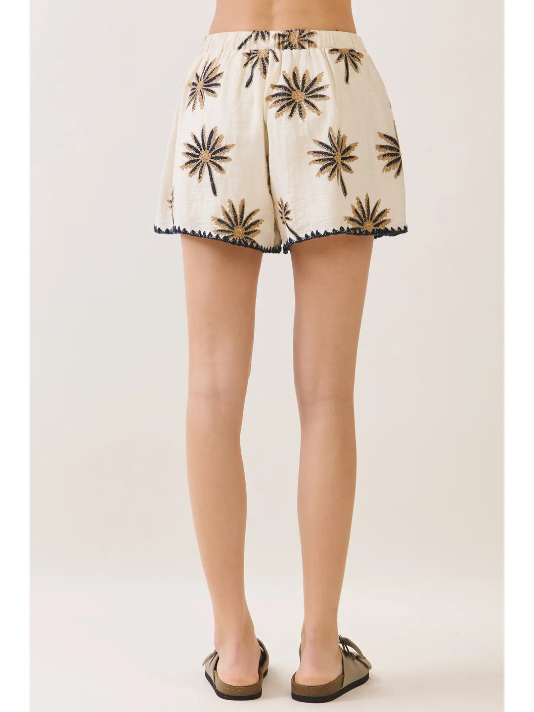Palm Tree Embroidered Elastic Waistband Shorts