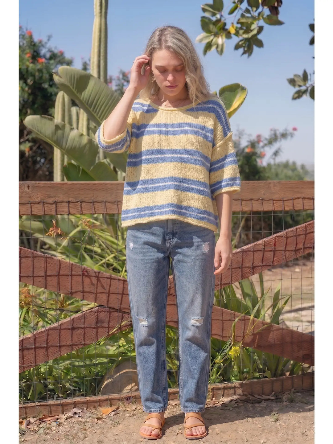 Butter & Blue 3/4 Sleeve Striped Sweater