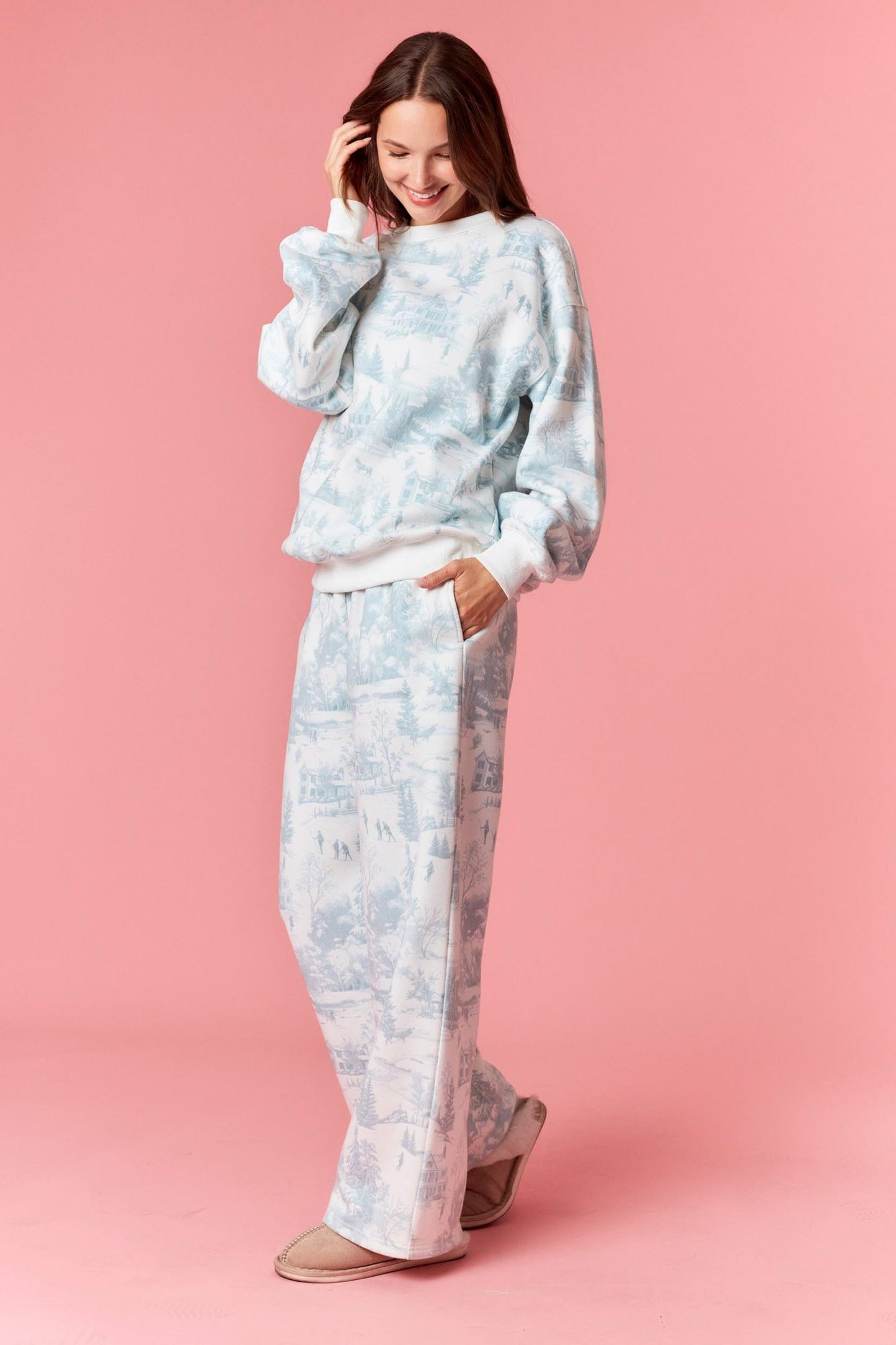 Holiday Scenery Printed Fleece Terry Sweatshirts