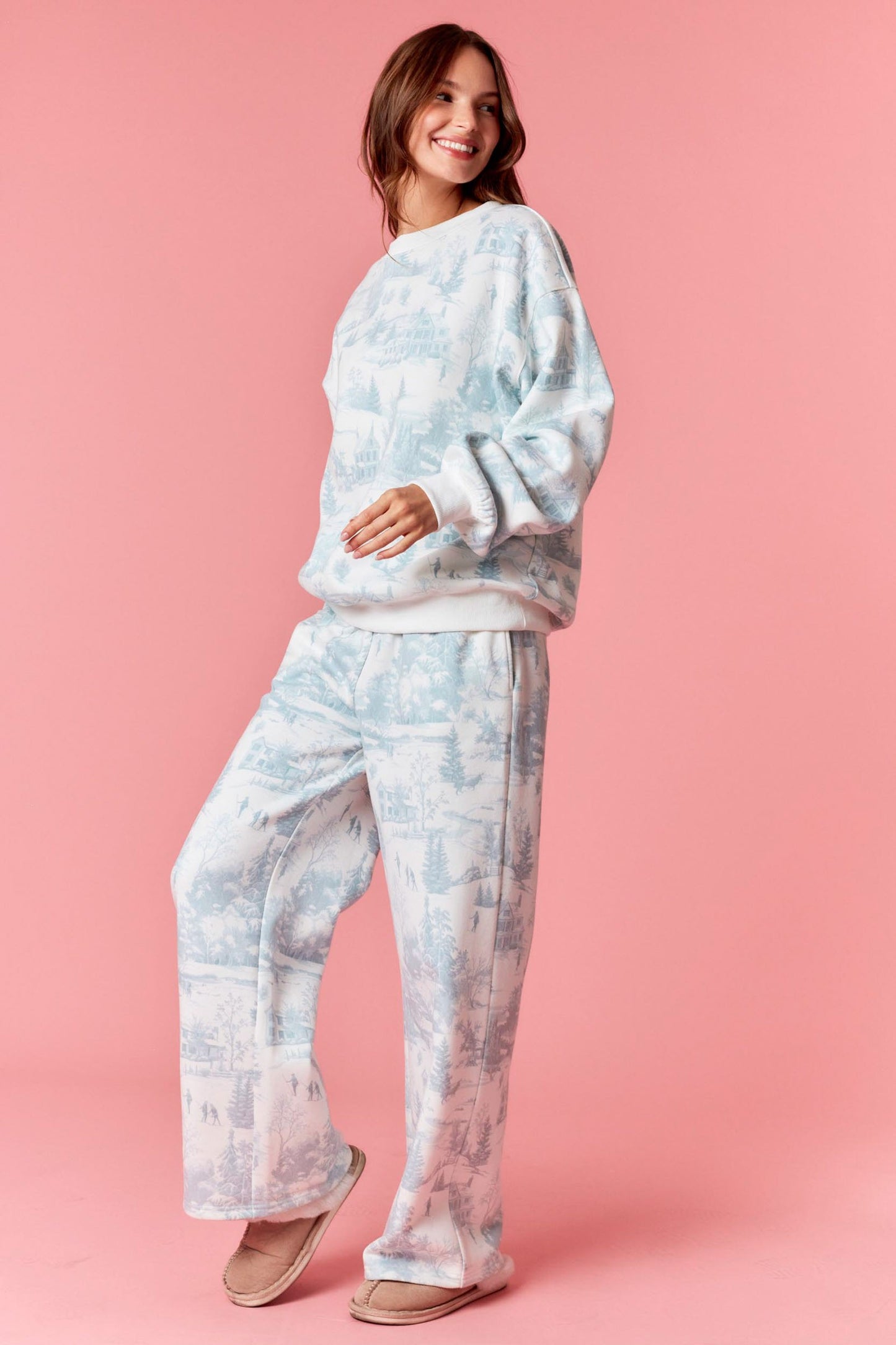 Holiday Scenery Printed Fleece Terry Sweatshirts