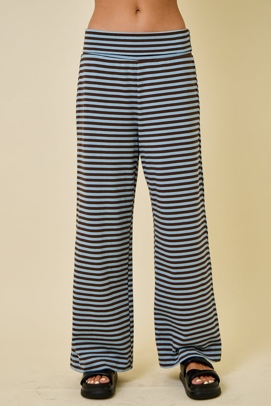 Striped Fold Over Wide Leg Sweatpants