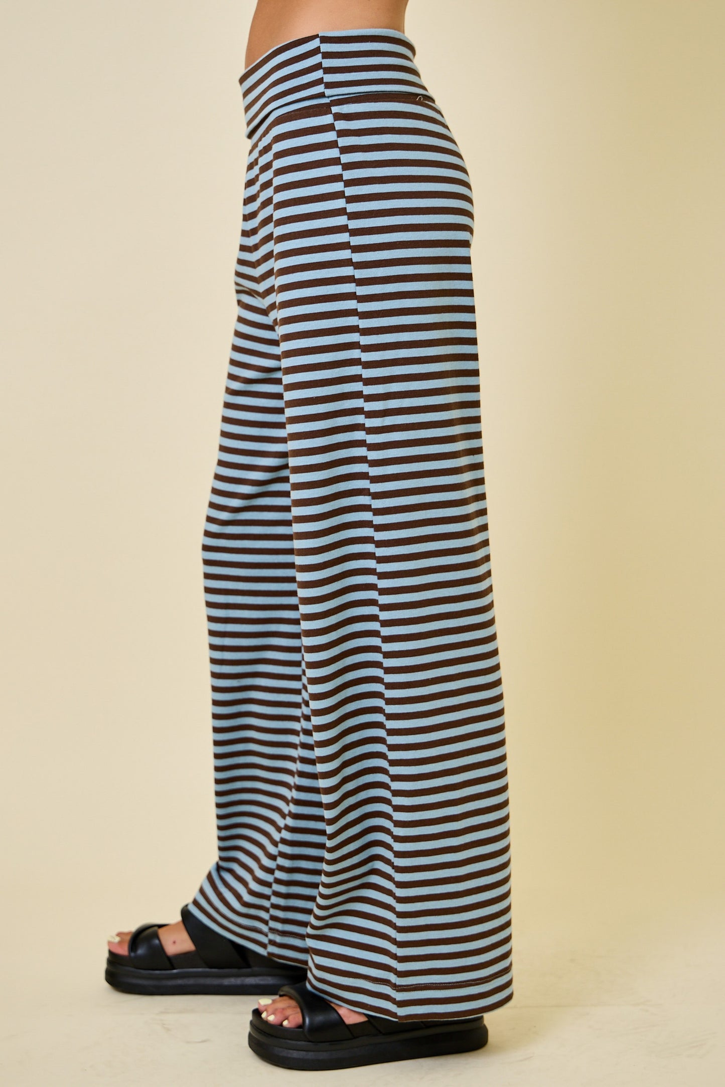 Striped Fold Over Wide Leg Sweatpants